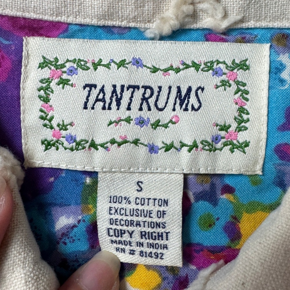 Vintage Tantrums Floral Embroidered Cotton Jacket Boho Artwear Size S India Y2K - Picture 8 of 12